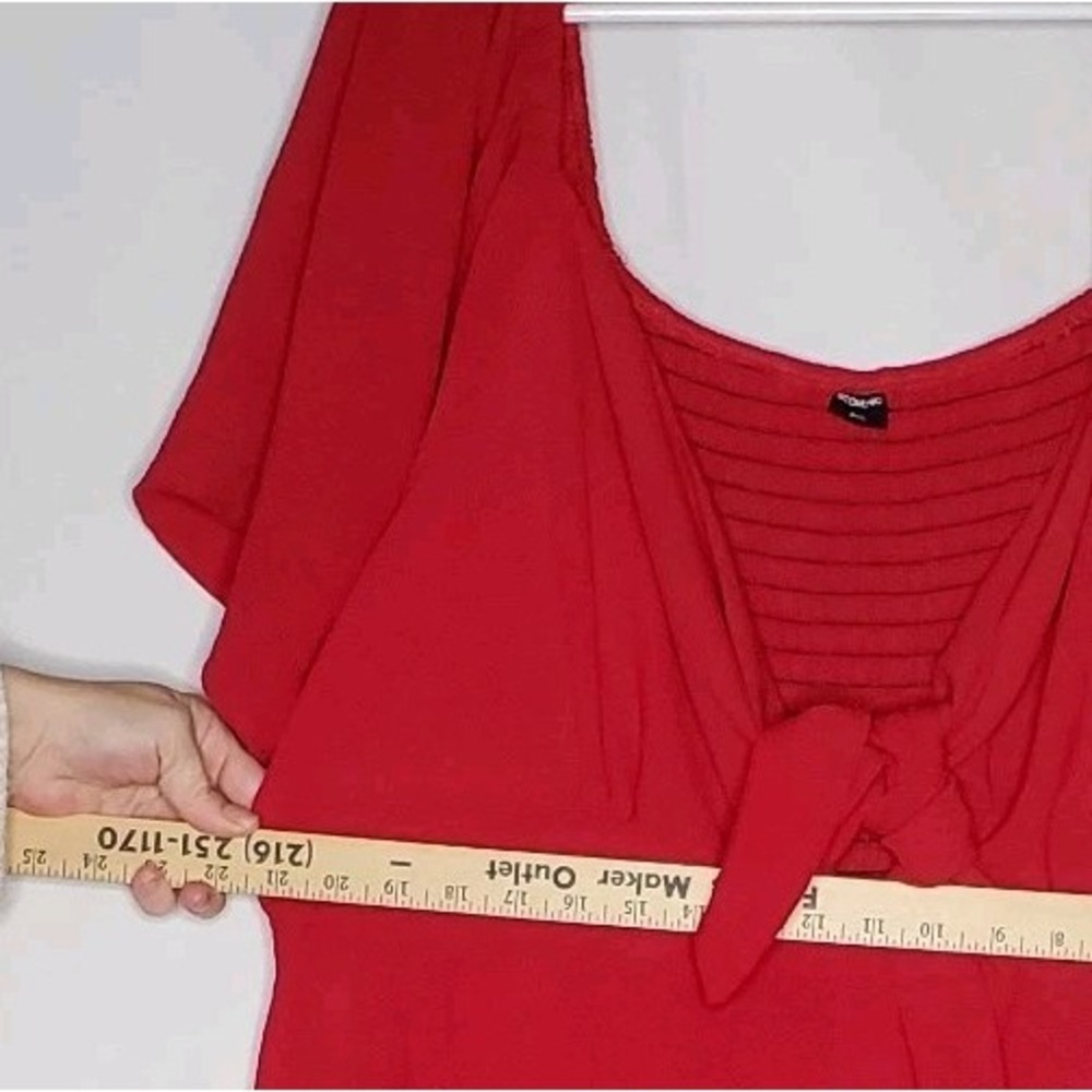 Bloomchic Dress 3XL Red Smocked Flutter Sleeve Button Tie Front Holiday Whimsy - Picture 10 of 11